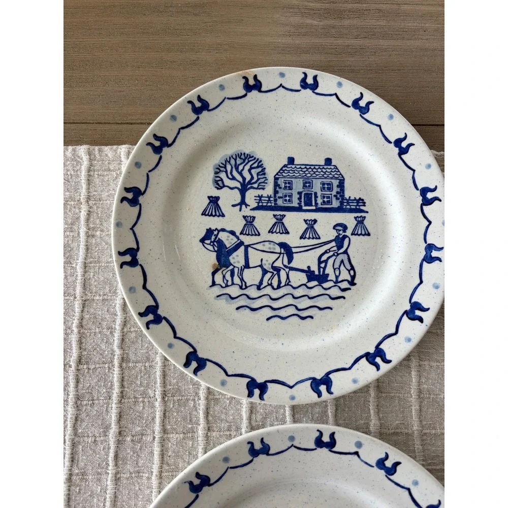 Vintage Metlox Poppytrail Provincial Blue Dinner Plates Set of 6 Farmhouse 9.5in - Picture 3 of 5